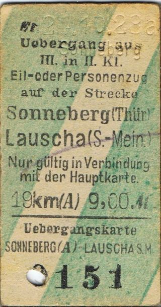 Railway Tickets Germany Sonneberg To Lausca Change Of Class Class Single 1923
