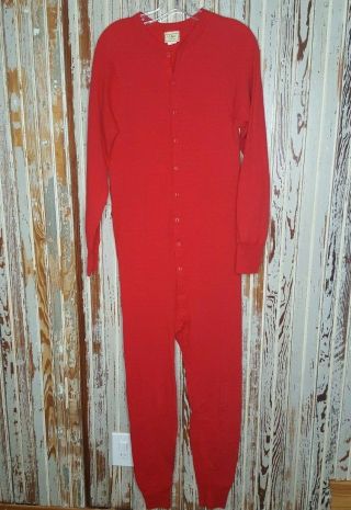 Vtg Ll Bean Wool Blend Long Johns Union Suit Red Usa Made Xl - Tall Cotton Lined