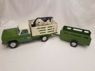 Vintage Nylint Farms Stake Truck And Trailer With Cow Pressed Steel Retro
