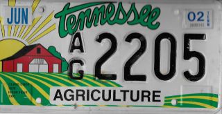 Tennessee 2002 Single Agriculture License Plate Ag 2205 Vg Cond