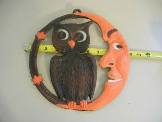Rare Vintage Holloween Decoration Paper Mache " Owl In Moon " Germany 9 1/2 "