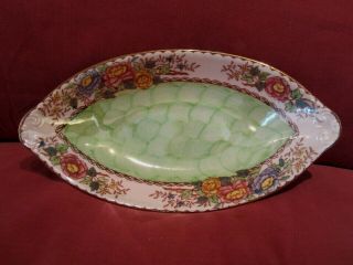 Vintage Maling Oval Decorative Dish Peony Rose Flower Design