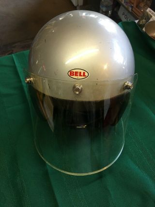 Vintage 1970 Bell Toptex Magnum Silver Helmet With Full Face Shield