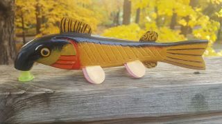 Folk Art Sucker Spearing Decoy Carved By Leonard Nelson - Cadilac Style Fish
