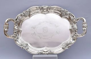 Antique,  Nineteenth Century,  Solid Silver Tray.  Hand Engraved.  721 Grams