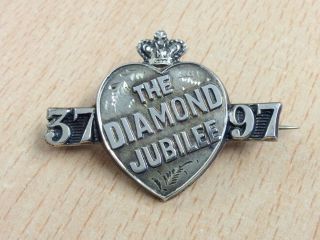 Antique Sterling Silver Queen Victoria Diamond Jubilee Brooch Pin 1896