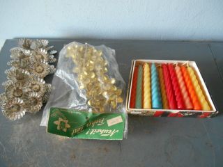 Vtg 12/gold 11/silver Pinecone Tin Clip - On Christmas Tree Candle Holders 18 Cand
