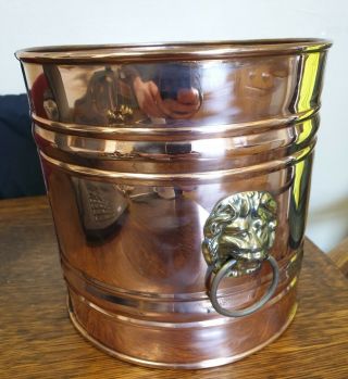 Vintage Copper With Brass Lion Head Handles Planter Plant Pot