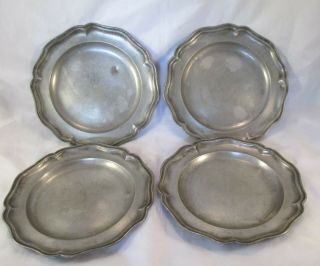 A Set Of 4 19th Century Pewter Plates - Gadrooned Edges - Angel Touchmarks
