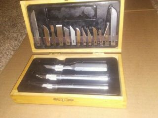 Vintage X - Acto 3 Knife Tool Set Blades,  Wooden Box