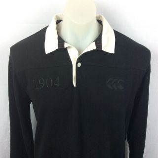 Canterbury Of Zealand Men Long Sleeve Black Polo Size L Rugby All Blacks Vtg