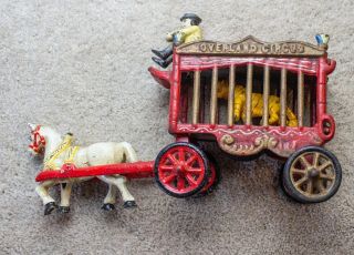 Vintage Iron Toy - Circus Cart With Tiger And Horse Carriage