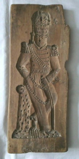 Antique Hand Carved Wooden Cookie Springerle Mold Soldier With Sword 2 Sides