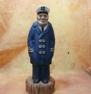 Vtg Sailor Sea Captain Blue Coat & Hat Older Man Ceramic Statue 16 1/2 Nautical