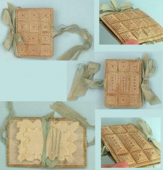 Antique Embroidered Bristol Board Needle Book English Circa 1840 - 50