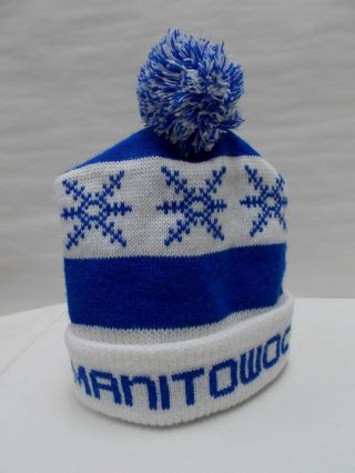 Vintage Manitowoc Wi Winter Beanie Stocking Cap Hat Pom Appears Unworn,  No Tag