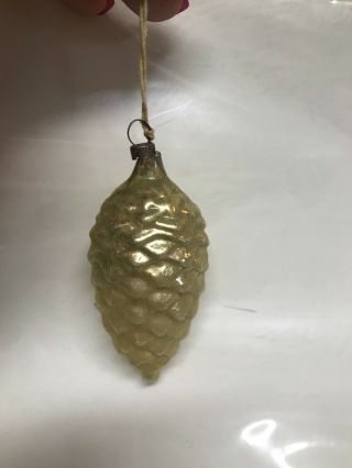 Glass Gold Silver Frosted Pine Cone Christmas Ornament Vintage Mercury 3 1/2 "