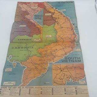 Vintage Color Vietnam War Zone Map From A Newspaper Undated But During War