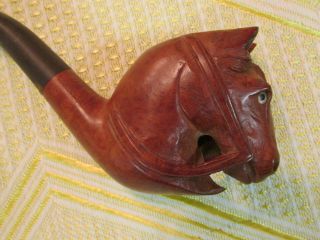 Vtg Wood Hand Carved Horse Head With Reigns Tobacco Smoking Pipe Estate