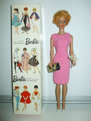 Vintage 1962 Mattel Ash Blonde Bubble Cut Barbie Doll Pretty In Pink