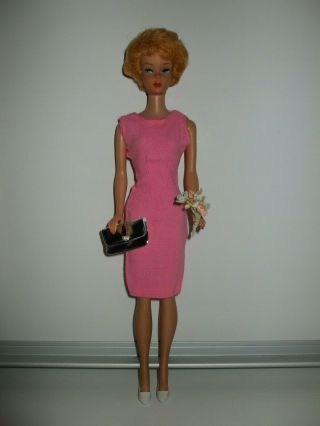 Vintage 1962 Mattel Ash Blonde Bubble Cut Barbie Doll Pretty in Pink 3