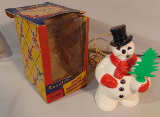 Vintage Royal Electric Hard Plastic Light - - Snowman With Christmas Tree W/box