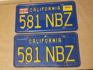 Vintage California Blue License Plates " 581 Nbz " 1970s
