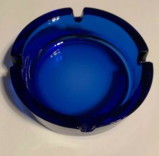 Cobalt Blue Glass Ashtray 4” X 3/4”