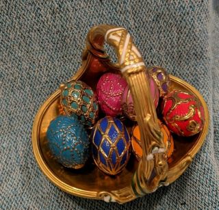 Vintage 1990 Franklin House Of Faberge Spring Egg Basket - 8 Eggs Hallmarked