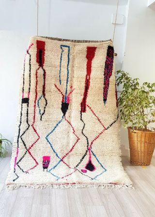 Moroccan Rug Handmade Carpet Vintage Rug Azilal Rug Beni Ourain Rug 7.  9ft/5ft