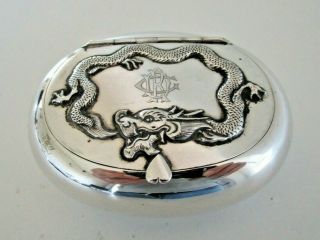 Chinese Export Silver Squeeze Action Tobacco Box,  Dragon,  Circa 1900