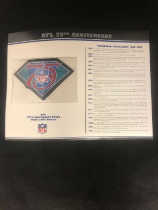 National Football League 75th Anniversary Nfl Patch Card Willabee & Ward 1994