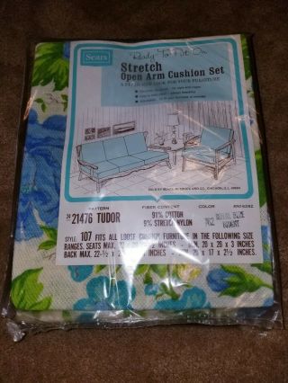 4 Vintage Turquoise Blue Flower Power Lawn Chair Cushion Seat Covers Slipcovers