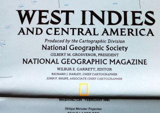 West Indies & Central America / Tourist National Geographic Map / Poster 1981