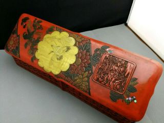 Top Quality Impressive 19th Antique Japanese Deep Carved Wood Cinnabar Box