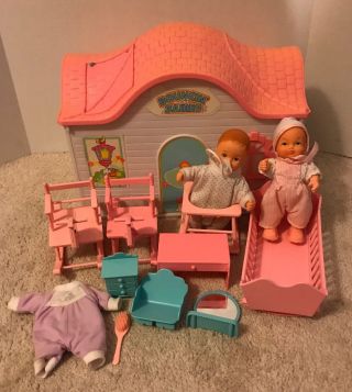 Vintage 1988 Galoob Bouncin Babies Nursery Playset W/ 2 Dolls,  Furniture