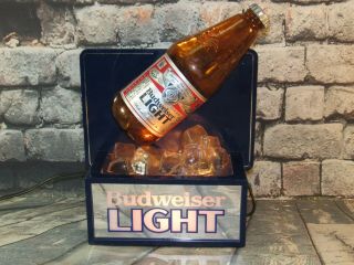Vintage 3d Budweiser Light Beer Bottle Ice Cubes Lighted Sign Bud Light