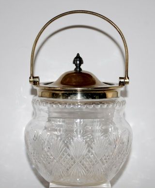 Fine Antique Victorian Silver Plate & Cut Crystal Biscuit Jar.