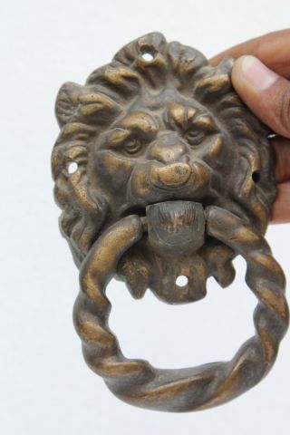 1940 ' s Old Hand Crafted Brass Lion Face Engraved Door Handle Home Decor NH948 2