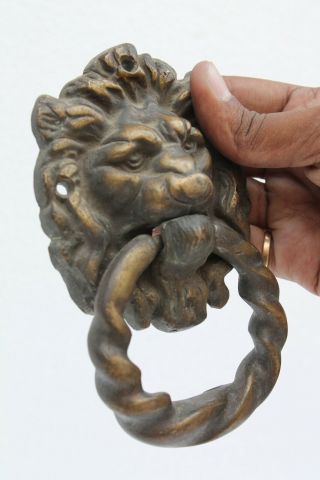 1940 ' s Old Hand Crafted Brass Lion Face Engraved Door Handle Home Decor NH948 3