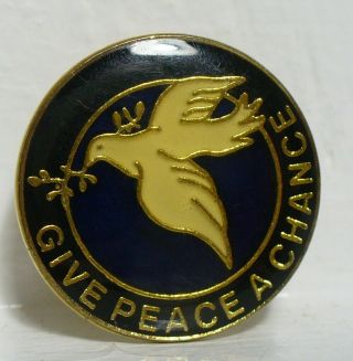 Vintage Lapel Pin Gold Metal And Enamel White Dove Give Peace A Chance