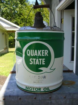 Antique Vintage 5 Gallon Oil Can Advertising Quaker State Motor Oil - Empty
