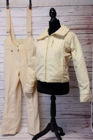 Vintage Roffe Womens Ski Pants And Jacket Wool Blend Size S Pale Yellow Corduroy