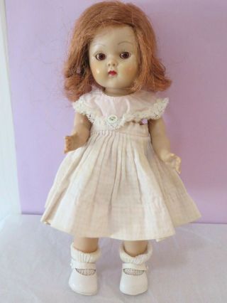 Vintage Strung Hard Plastic Pl Vogue Ginny Doll With Tlc Wig And Tagged Dress