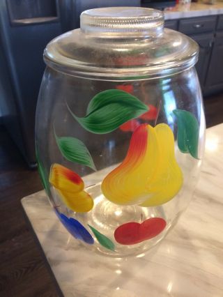 Vintage Bartlett Collins Gay Fad Fruit Clear Glass Cookie Jar With Lid -