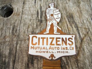 Vintage Citizens Mutual Ins.  Company Howell Michigan License Plate Topper Sign