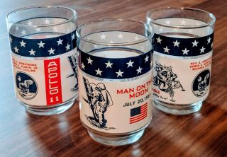 3 Nasa Vintage Libby Apollo 11 Usa Man On The Moon Tumblers Whiskey Glasses