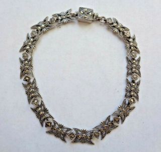 Antique Art Deco Era Sterling Silver Marcasite Elaborate Link Bracelet