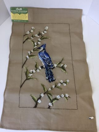 Vintage Bucilla Blue Jay Bird Needlepoint Canvas 18 " X 28 " Never Worked (wd)