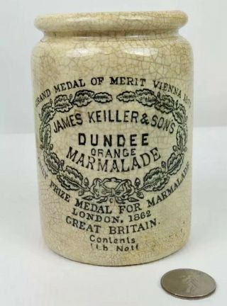 Vintage Early 1900 ' s Pottery James Keiller & Sons Dundee Marmalade Crock or Jar 2